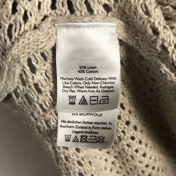 EDDIE BAUER Linen Cotton Open Cardigan Sweater Sz M Oatmeal Knit Pockets Hooded - Picture 8 of 12